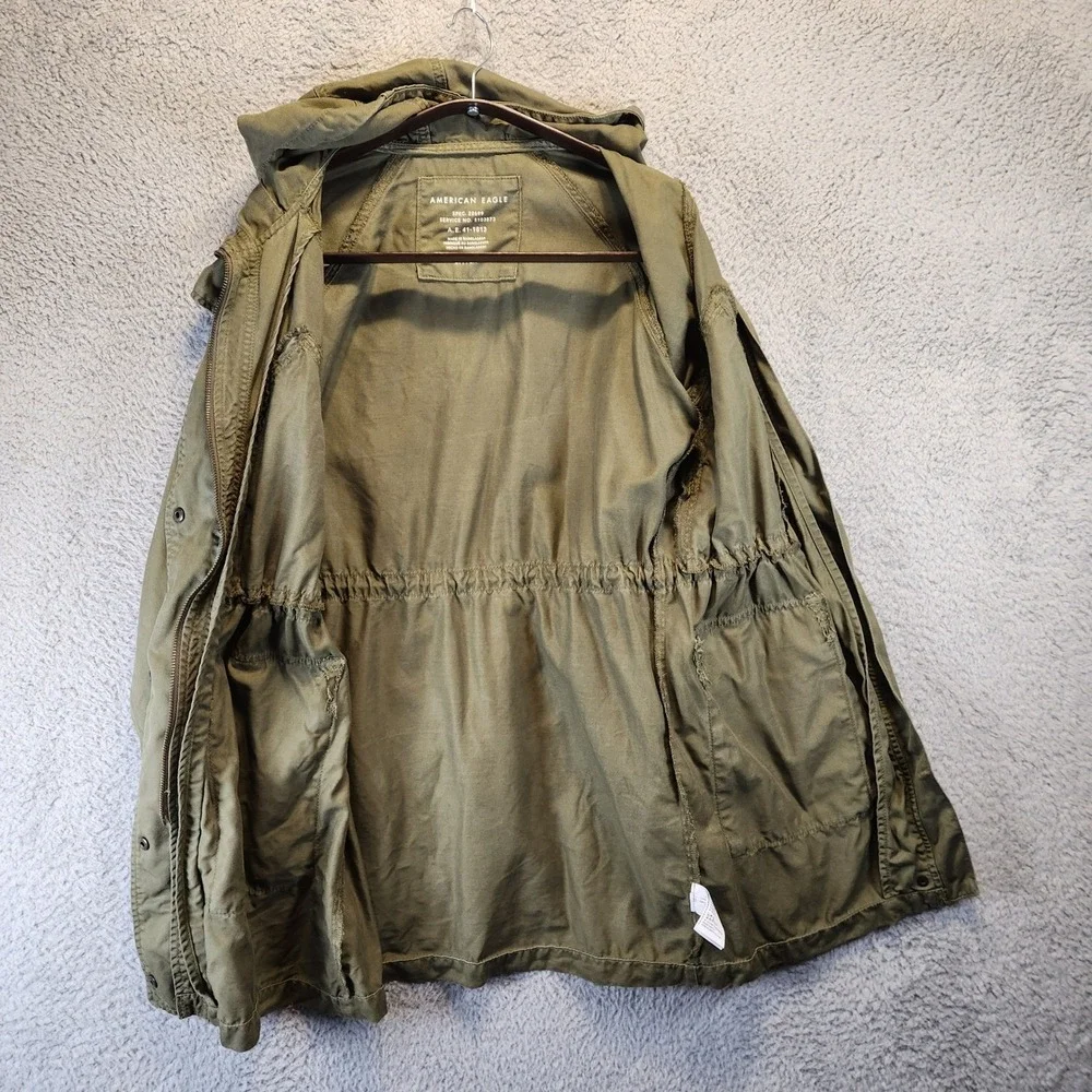 American Eagle Jacket Womens Small‎ Hooded Green Pockets Full Zip Snaps Utility